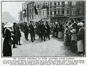 British Royal Marines arriving in Ostend, Belgium, WW1