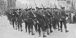 Battalions: British Royal Marines arriving in Ostend, Belgium, WW1