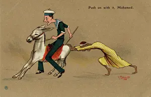 Patronising: British sailor on a mule, pushed by Egyptian man