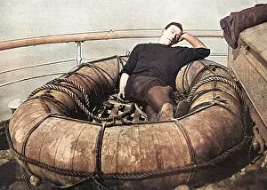 Snoozing: British sailor snoozing on deck, WW1