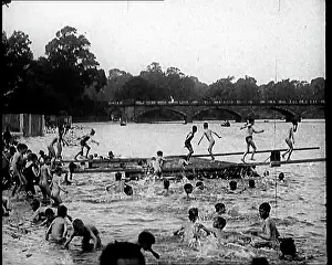 Schoolboys: British Schoolboys Swimming In and Jumping Into A River