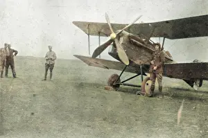 Se5a: British SE5A biplane on airfield, WW1