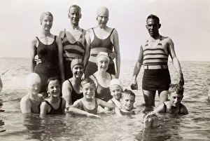 Stripey: British seaside bathers - fine selection of bathing costumes
