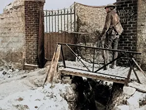 Netting: British sentryman on duty, Western Front, WW1