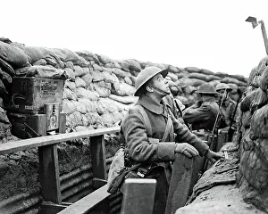 Periscope: British soldier in trench with periscope, WW1