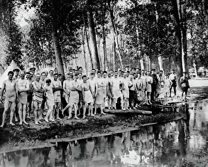 Towels: British soldiers on bathing parade, Western Front, WW1
