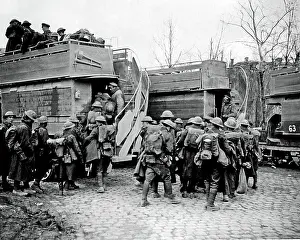 Monchy: British soldiers boarding buses, Western Front, WW1