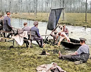 British soldiers boating during rest break, WW1