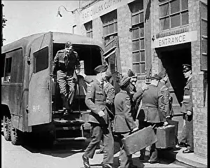 Demobilisation: British Soldiers Getting Out of a Van and Entering