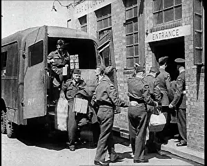 Demobilisation: British Soldiers Getting Out of a Van and Entering