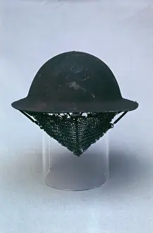 Chainmail: British soldier's helmet with chainmail, WW1