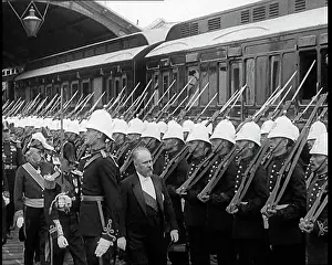 Lineup: British Soldiers Lining Up at a Railway Station