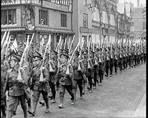 Shouldered: British Soldiers Marching In Lines With Their
