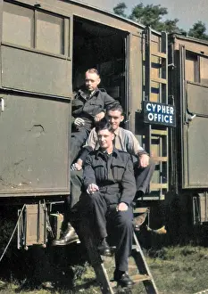 Decoding: Three British soldiers outside Cypher Office, WW2