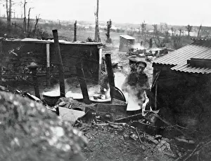 Corrugated: British soldiers preparing food, Western Front, WW1