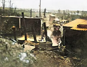 Corrugated: British soldiers preparing food, Western Front, WW1