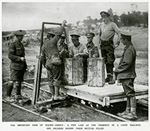 Refilling: British soldiers refilling their water bottles