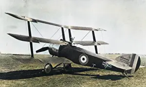 Seater: British Sopwith triplane on airfield, WW1