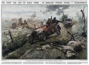 Avoids: British staff car avoids shell hole