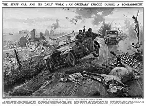 Avoids: British staff car avoids shell hole