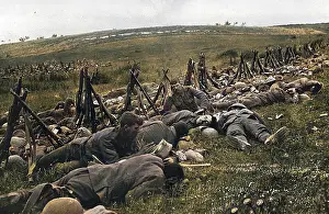 Warwicks: British troops bivouacked before attack on the Somme, WW1
