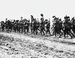 British troops march to the Front 1916