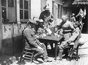 Refreshments: British troops relaxing, Croix du Bac, near Armentieres, WW1