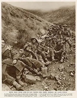Stoic: British troops resting after six days fighting, 1944