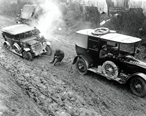 Thaw: British vehicle stuck in mud, Western Front, WW1