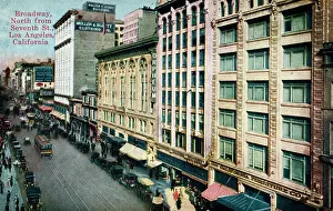 Tramlines: Broadway, North from Seventh Street, Los Angeles, California