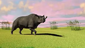 Eocene: Brontotherium grazing in prehistoric grasslands