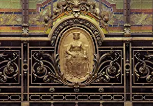 Haussmann: Bronze medallion, Hall, Societe Generale, Paris, France