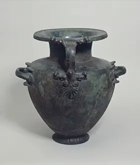Oenochoe: Bronze oenochoe with Kouros-shaped handle