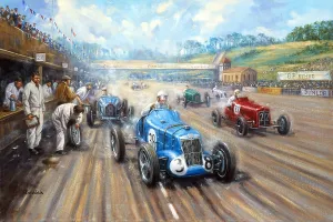 Bugatti: Brooklands race track with R Type MG, Bugatti, ERM