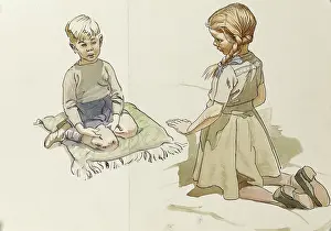 Kneels: Brother and sister facing each other