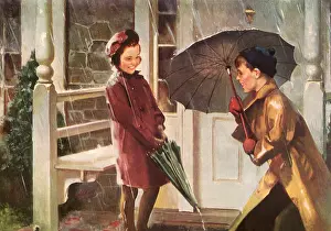 Playtime: Brother and Sister in the Rain with Umbrellas
