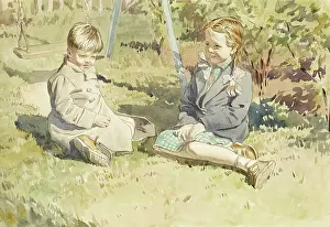 Bows: Brother and sister sitting in their garden