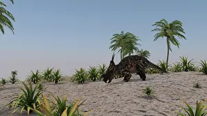 Einiosaurus: Brown Einiosaurus in a prehistoric environment