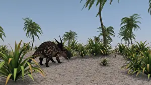 Einiosaurus: Brown Einiosaurus in a prehistoric environment