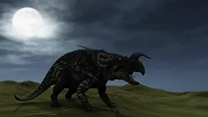 Einiosaurus: Brown Einiosaurus walking across a barren landscape