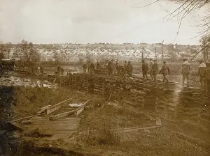 Sleepers: Brtish troops constructing a railway track, WW1