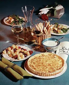 Brunch: Brunch Quiche Salad Fruit Kebobs Breadsticks White