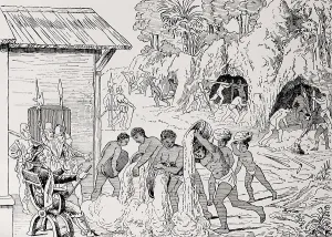 Slaveries: BRY, Theodor de (1528-1598). Gold mining. Illustration