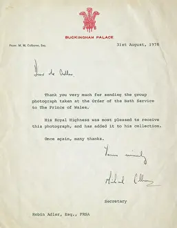 Thanking: Buckingham Palace letter, Order of the Bath service
