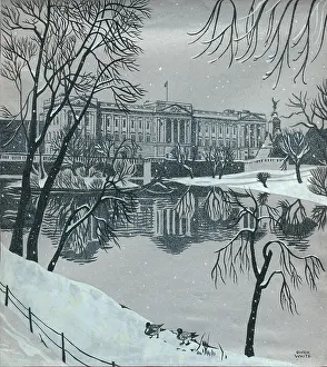 Gwen: Buckingham Palace ? snowscene with lake
