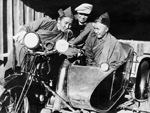 Lamas: Buddhist monks with motorcycle with sidecar, 1931
