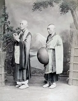 Pilgrims: Buddhist pilgrims, studio setting, Japan, c.1880's