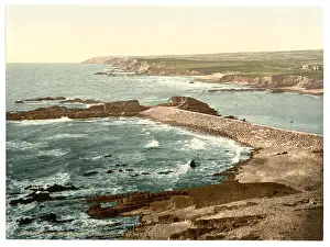 Breakwater: Bude, entrance to harbor and breakwater, Cornwall, England