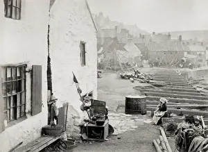 Staithes: Buidling work along the seafront in Staithes, Yorkshire