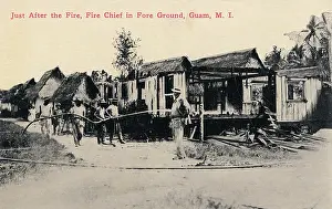 Roofs: Buildings after a fire on Guam, Western Pacific
